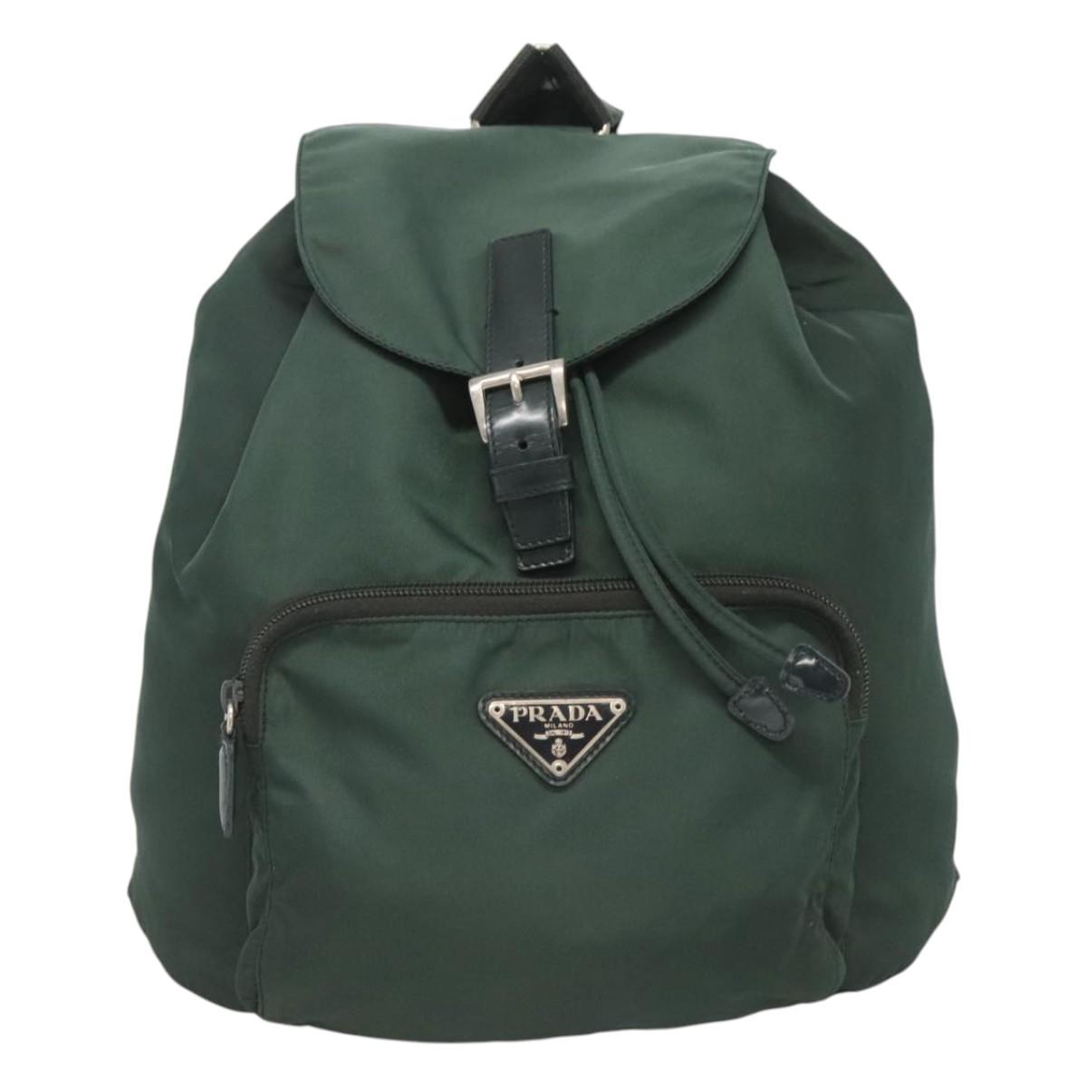 PRADA Backpack Nylon Green Silver Auth 127191