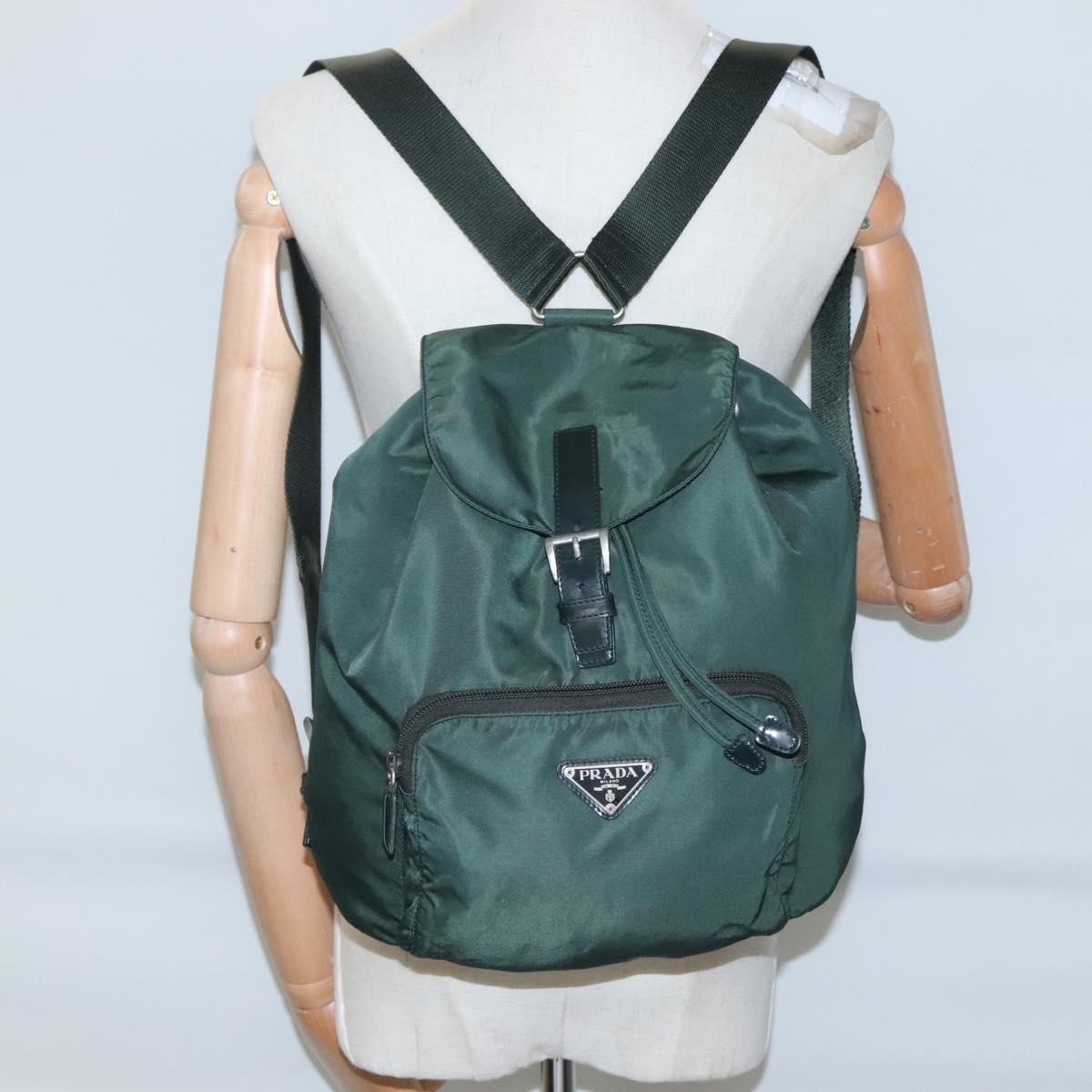 PRADA Backpack Nylon Green Silver Auth 127191