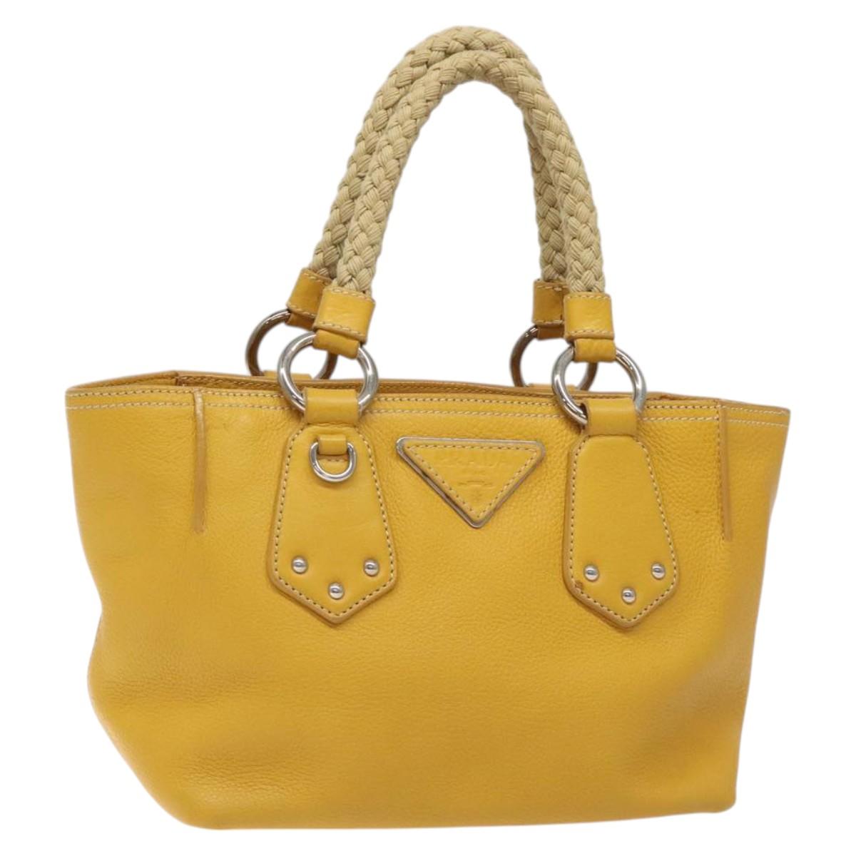 PRADA Hand Bag Leather Yellow Silver Auth 127193