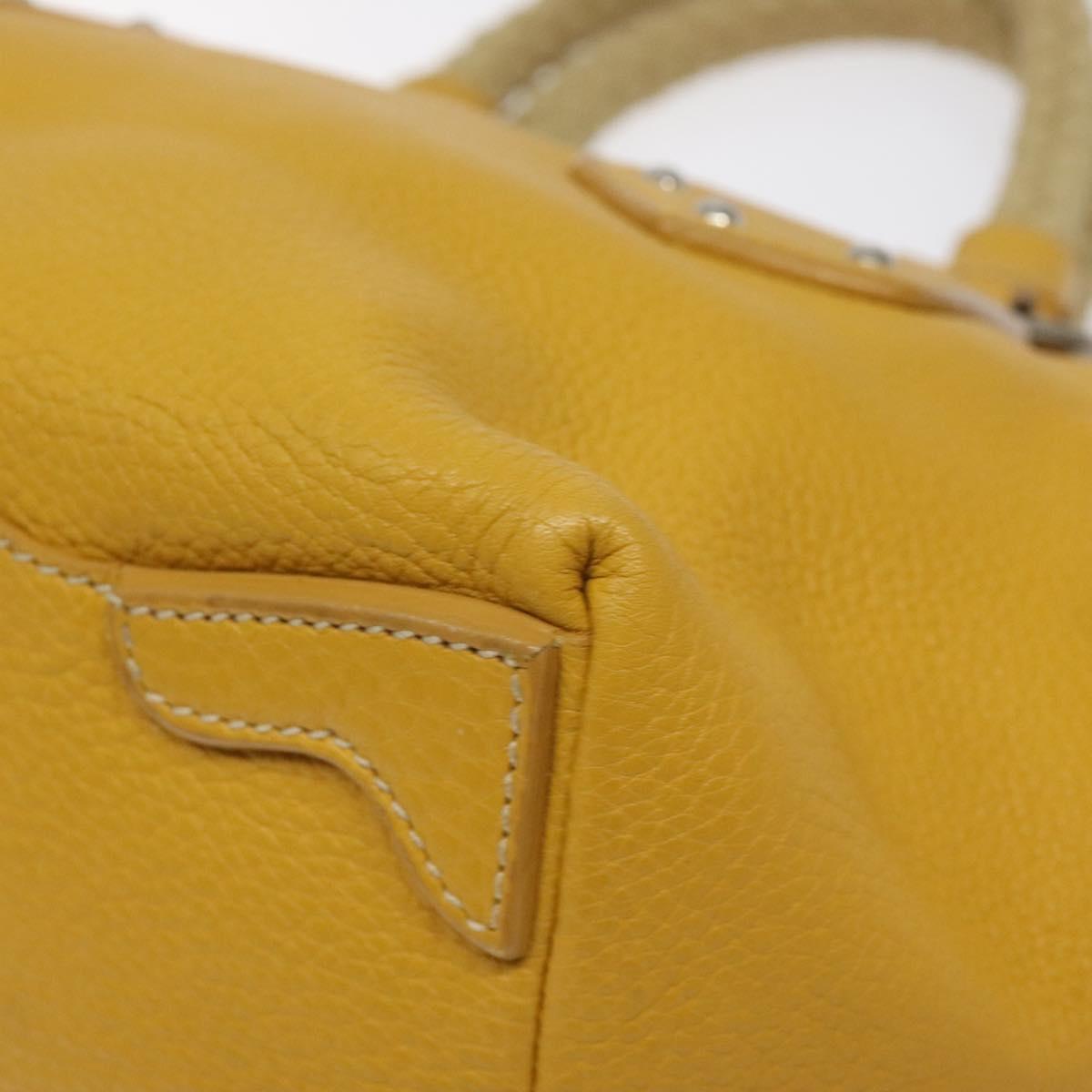 PRADA Hand Bag Leather Yellow Silver Auth 127193