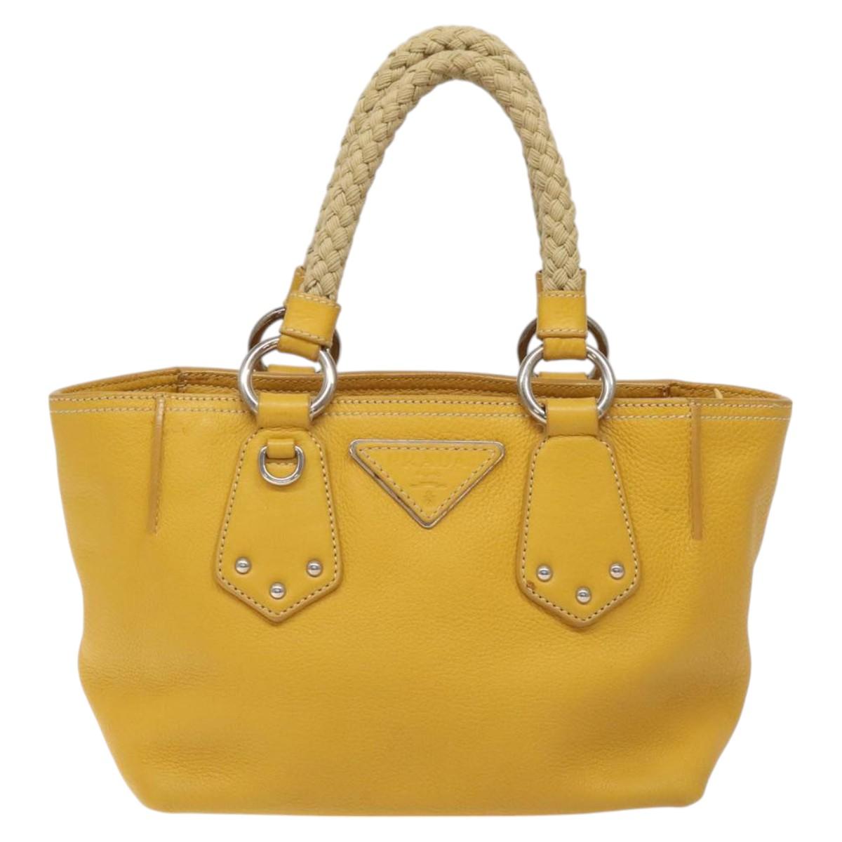 PRADA Hand Bag Leather Yellow Silver Auth 127193