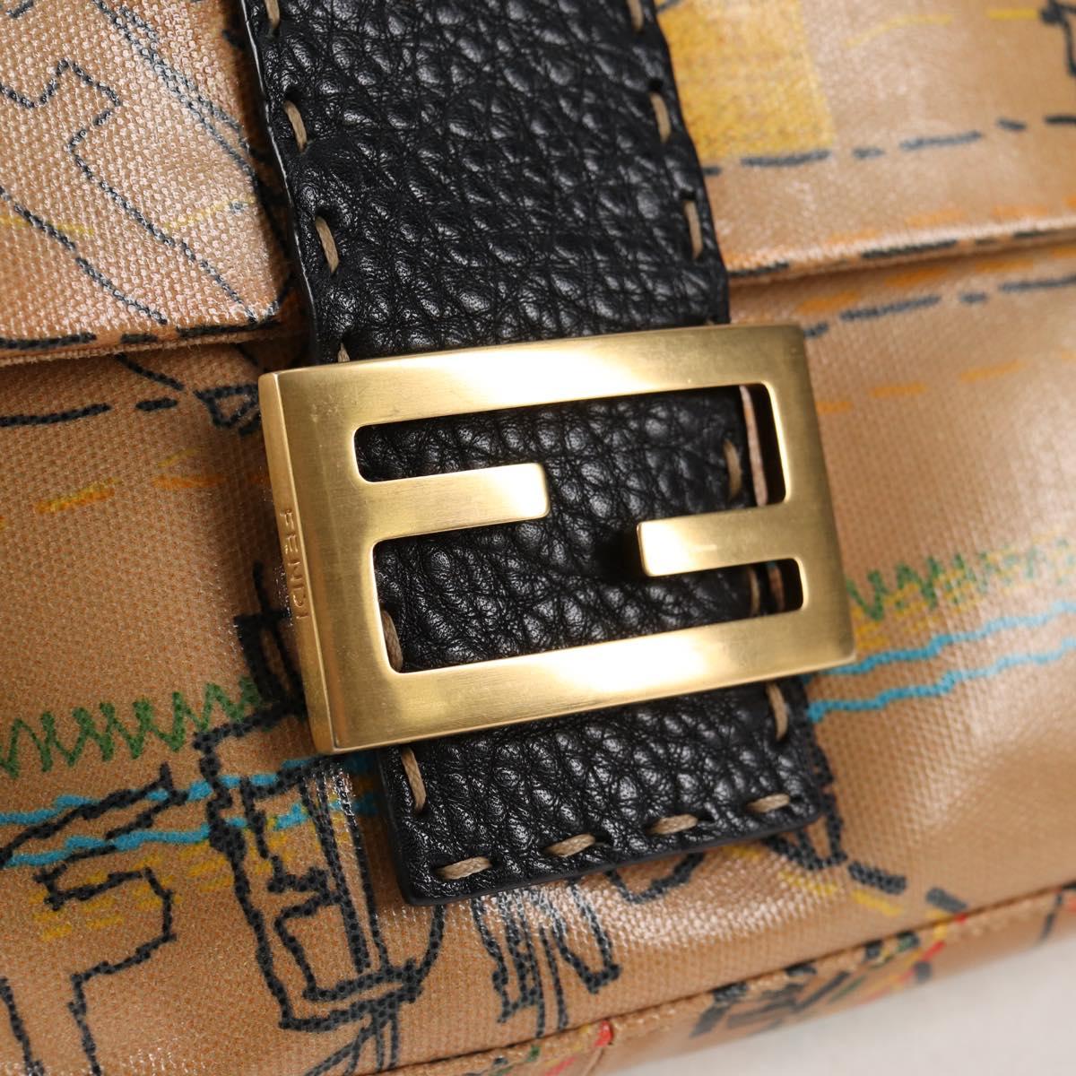 FENDI Mamma Baguette Shoulder Bag Coated Canvas Brown Gold Auth 127210SM