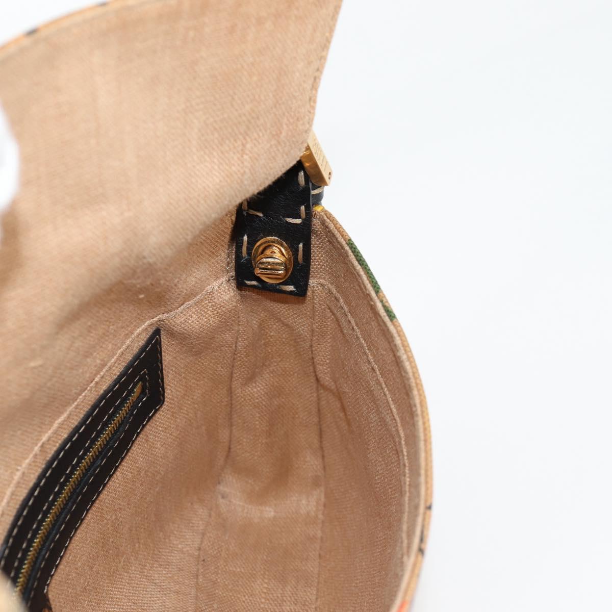 FENDI Mamma Baguette Shoulder Bag Coated Canvas Brown Gold Auth 127210SM