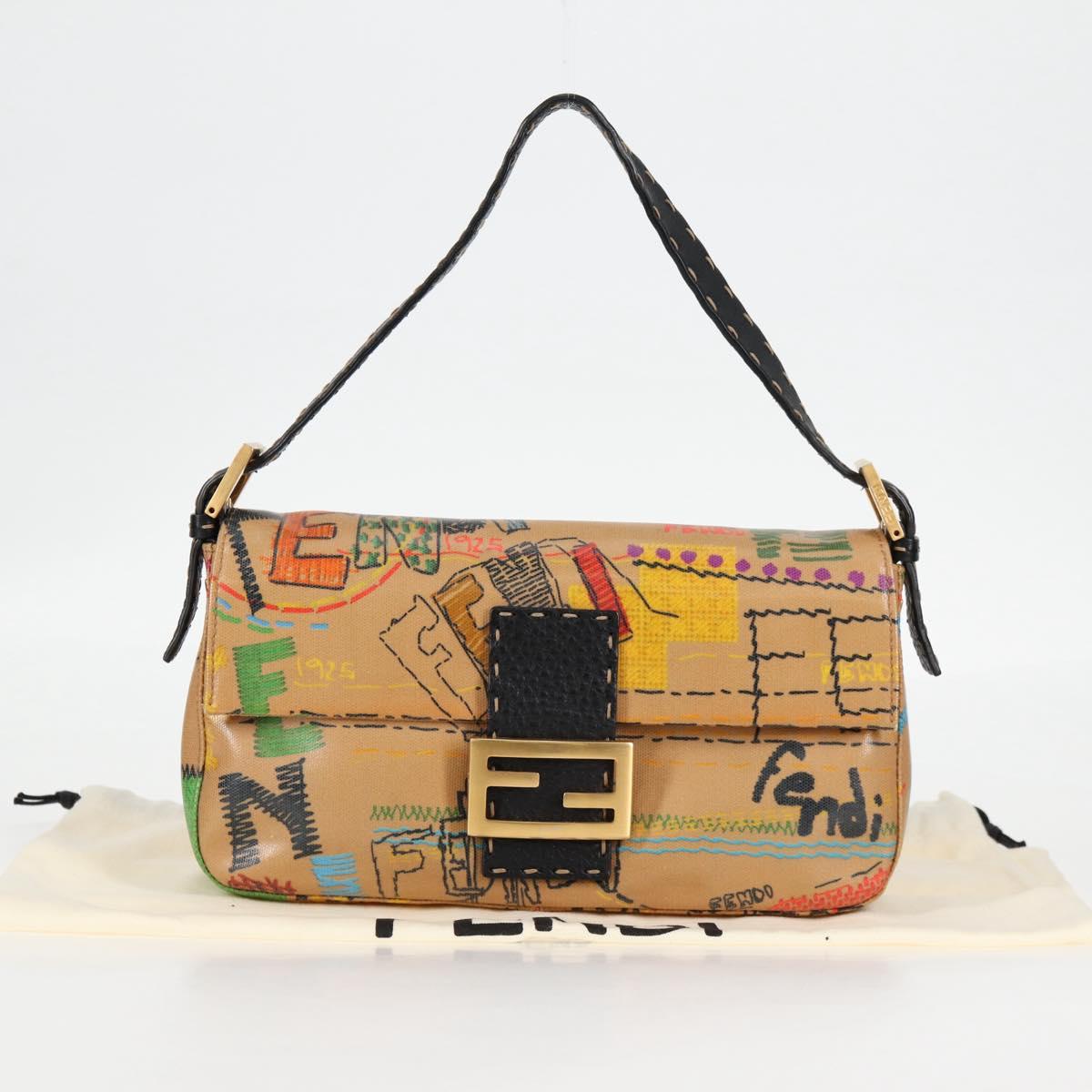 FENDI Mamma Baguette Shoulder Bag Coated Canvas Brown Gold Auth 127210SM
