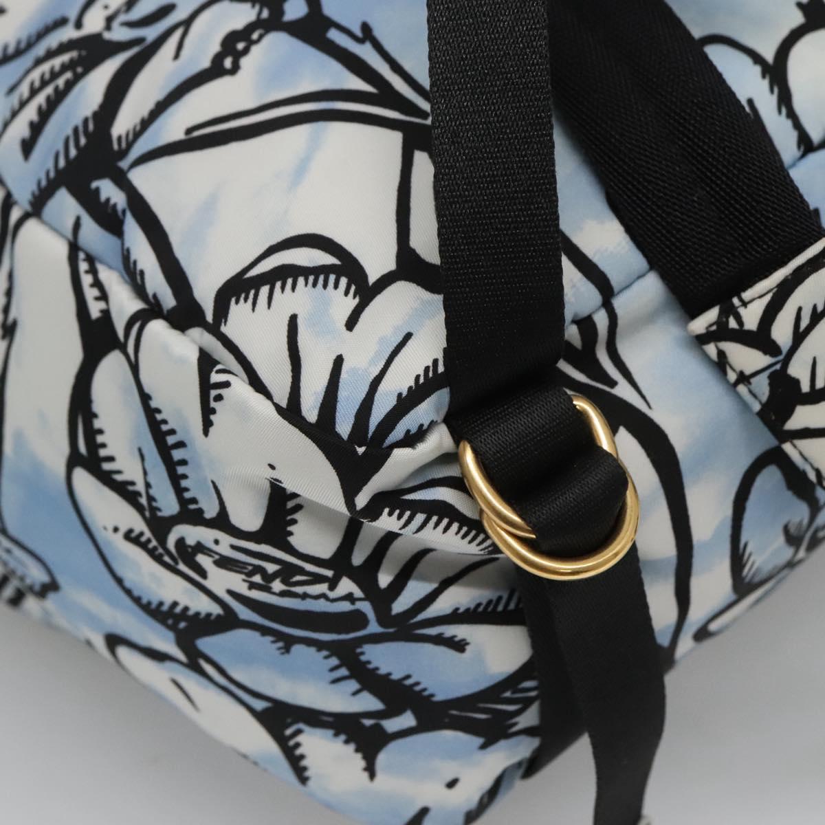 FENDI Backpack Nylon Light Blue Gold Auth 127211A
