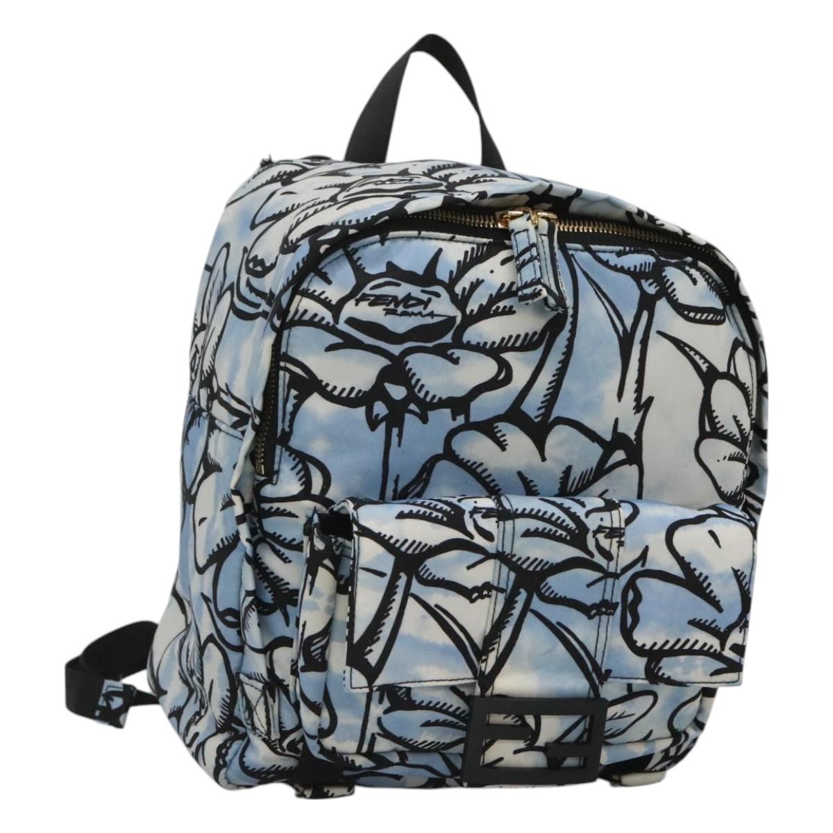 FENDI Backpack Nylon Light Blue Gold Auth 127211A
