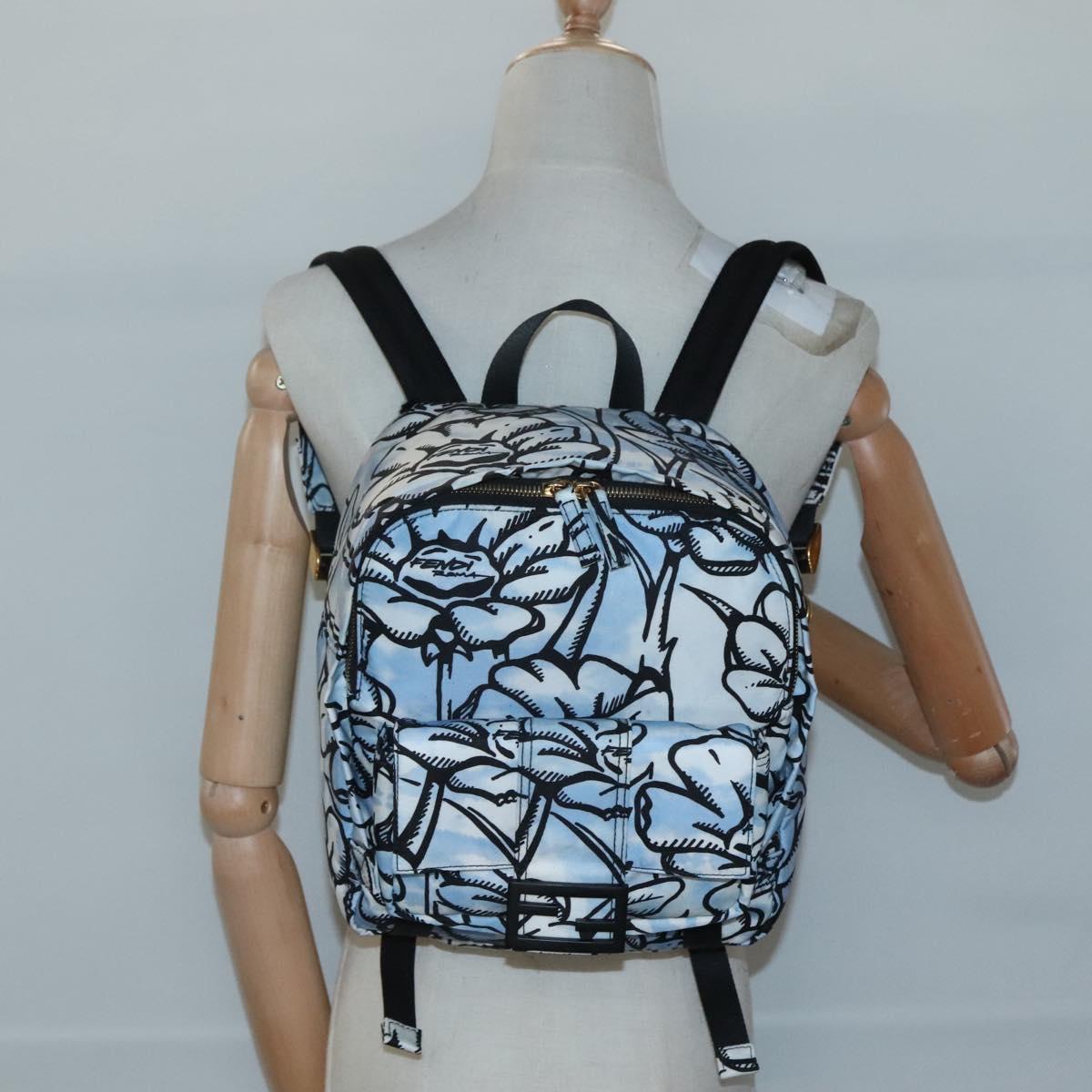 FENDI Backpack Nylon Light Blue Gold Auth 127211A
