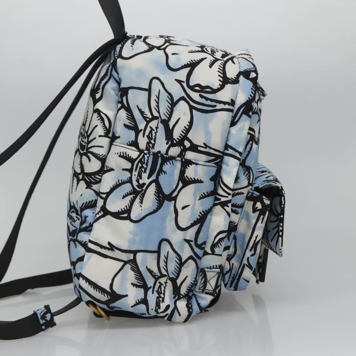 FENDI Backpack Nylon Light Blue Gold Auth 127211A
