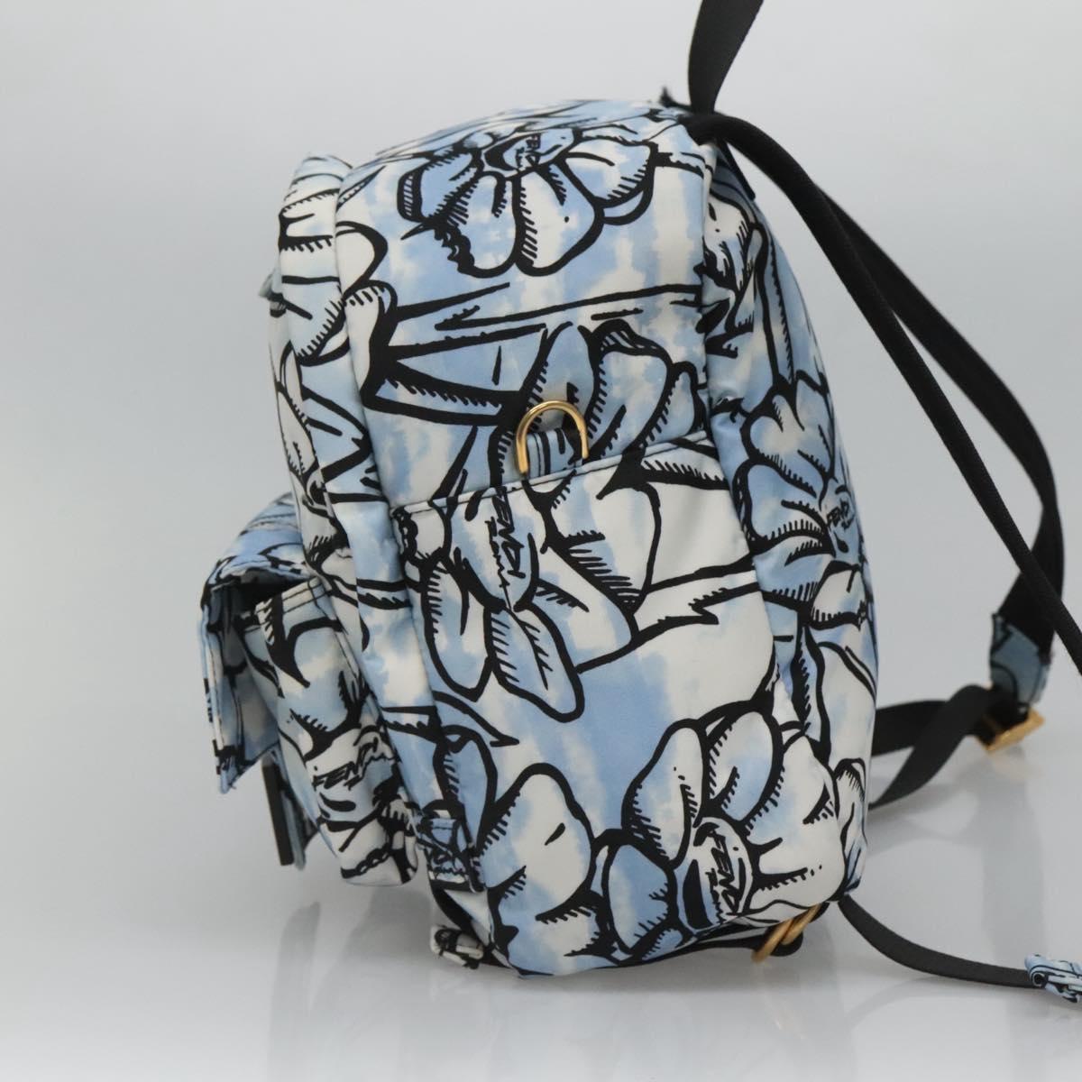 FENDI Backpack Nylon Light Blue Gold Auth 127211A