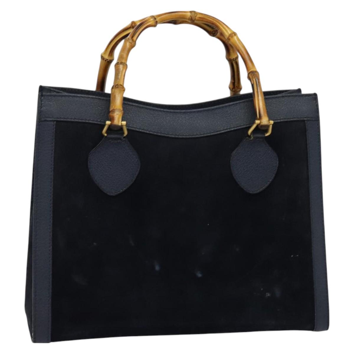 GUCCI Bamboo Hand Bag Suede Navy Gold 002 123 0260 Auth 127217