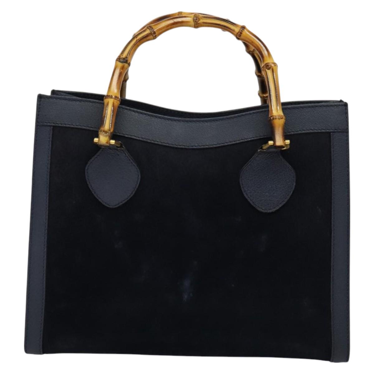 GUCCI Bamboo Hand Bag Suede Navy Gold 002 123 0260 Auth 127217