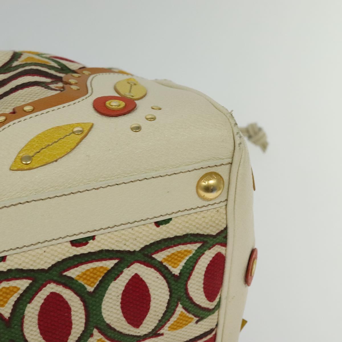 PRADA Hand Bag Canvas Beige Gold Auth 127232