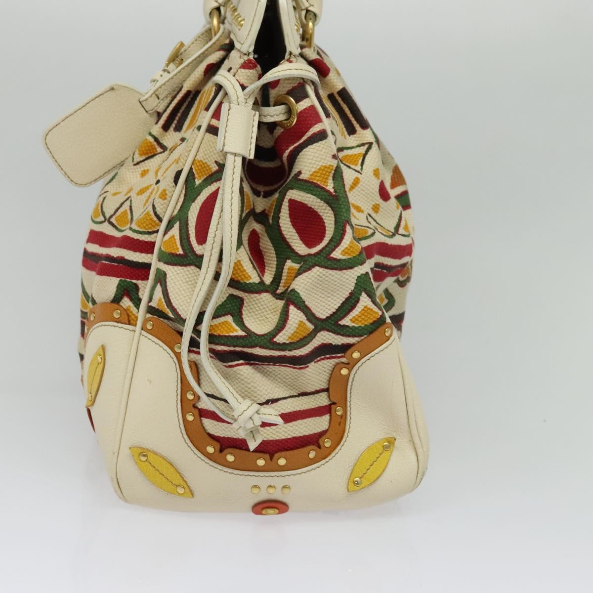 PRADA Hand Bag Canvas Beige Gold Auth 127232