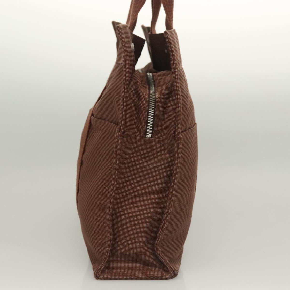 HERMES Her Line MM Hand Bag Canvas Brown Silver Auth 127252