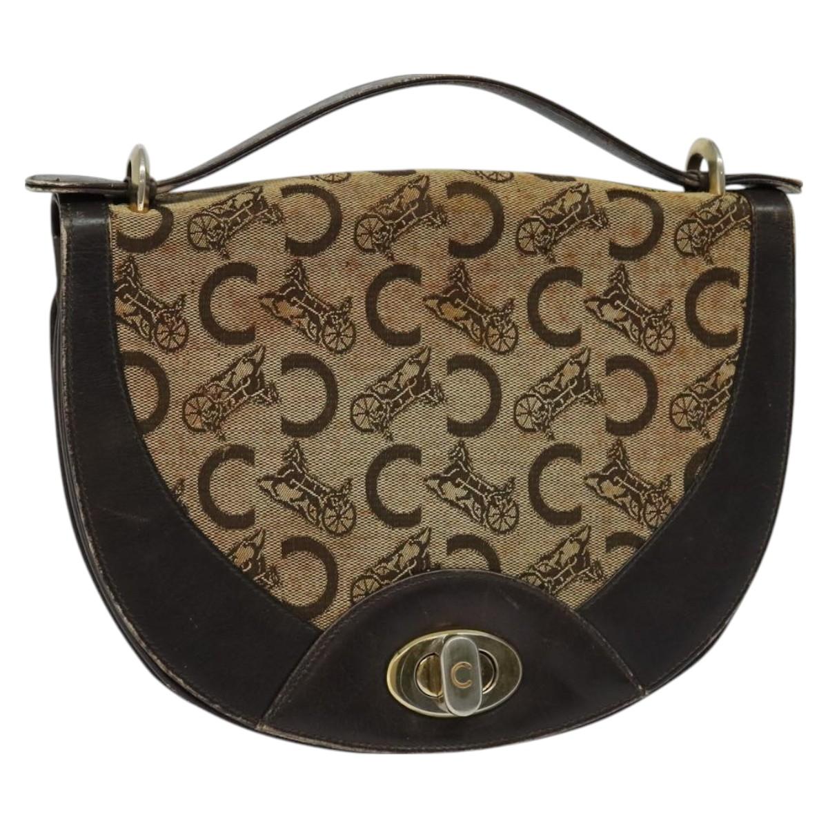 CELINE C Sulky Hand Bag Canvas Brown Gold Auth 127253