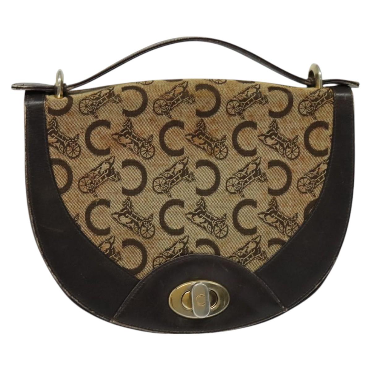 CELINE C Sulky Hand Bag Canvas Brown Gold Auth 127253