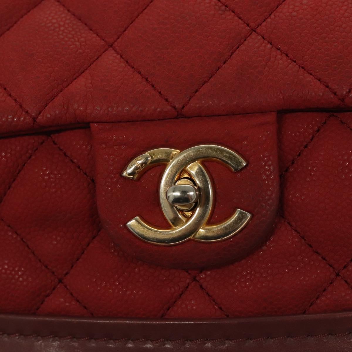 CHANEL Matelasse Chain Shoulder Bag Caviar Skin Red CC Auth 127257