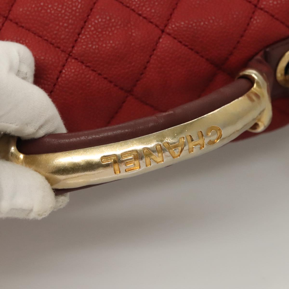 CHANEL Matelasse Chain Shoulder Bag Caviar Skin Red CC Auth 127257