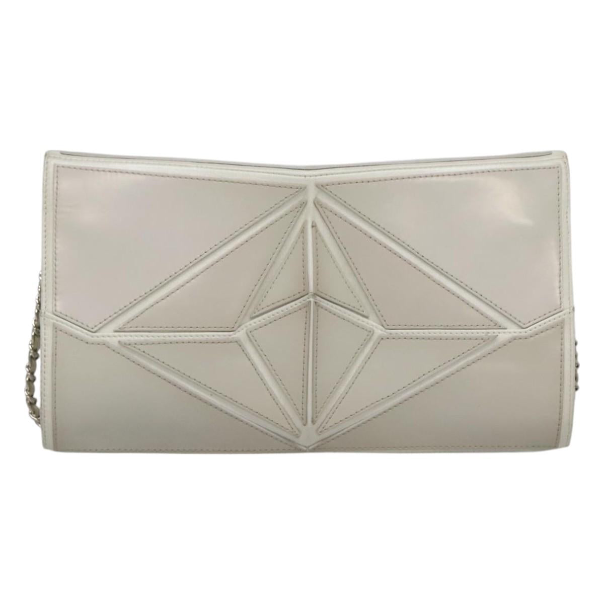 CHANEL Chain Shoulder Bag Leather Gray Silver CC Auth 127258V