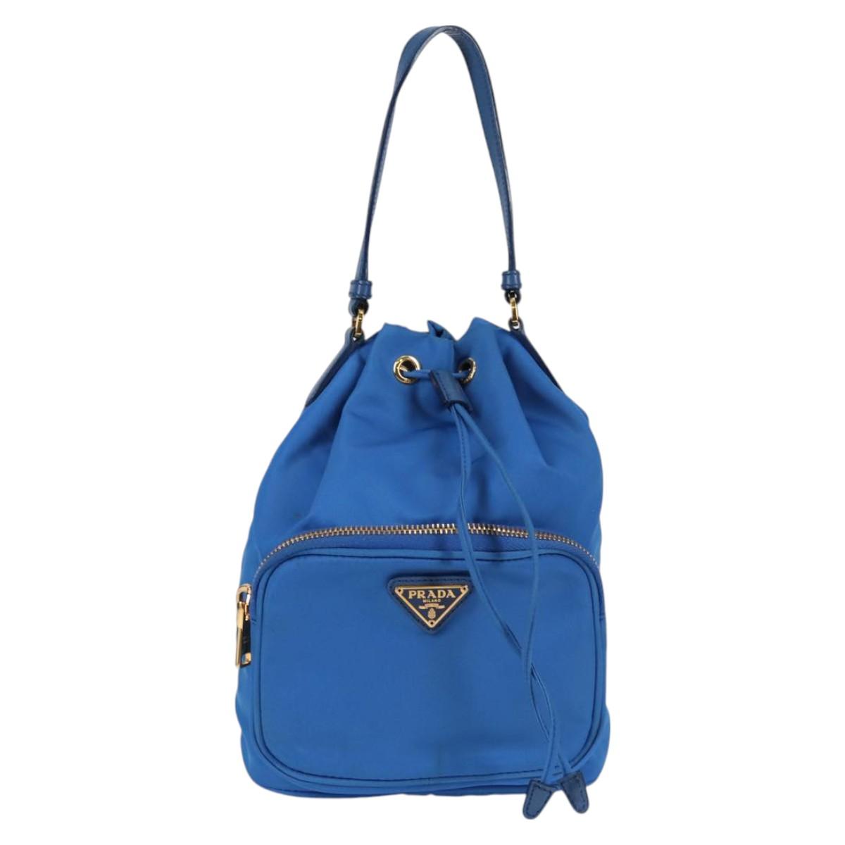 PRADA Hand Bag Nylon 2way Blue Gold Auth 127263V