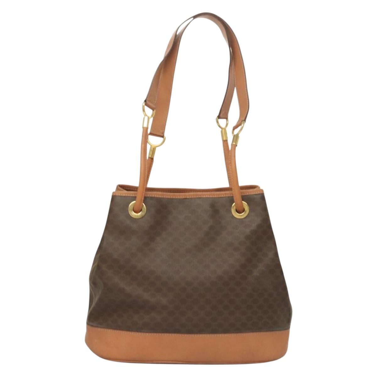 CELINE Macadam Canvas Shoulder Bag PVC Brown Gold Auth 127309