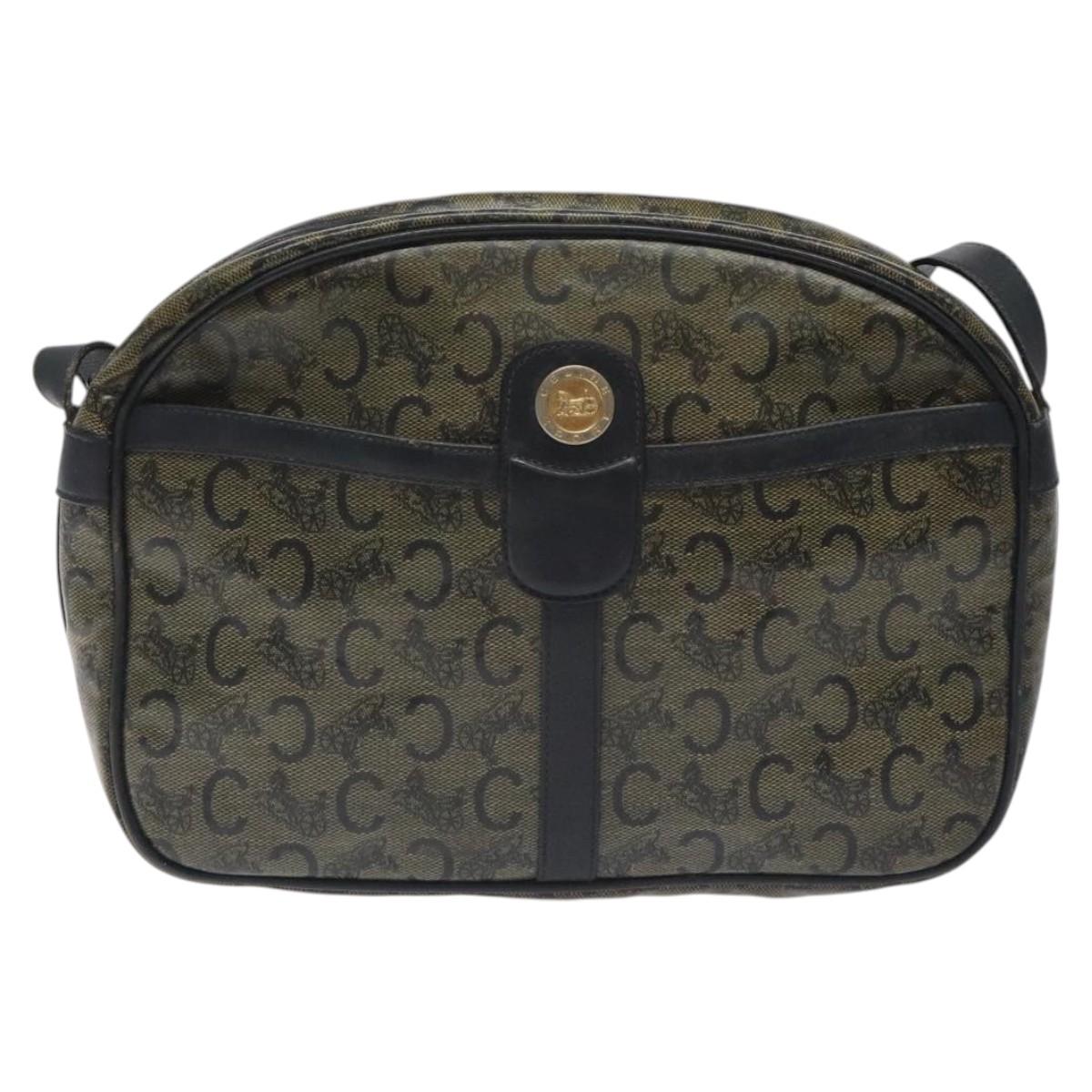 CELINE C Sulky Shoulder Bag PVC Navy Gold Auth 127311