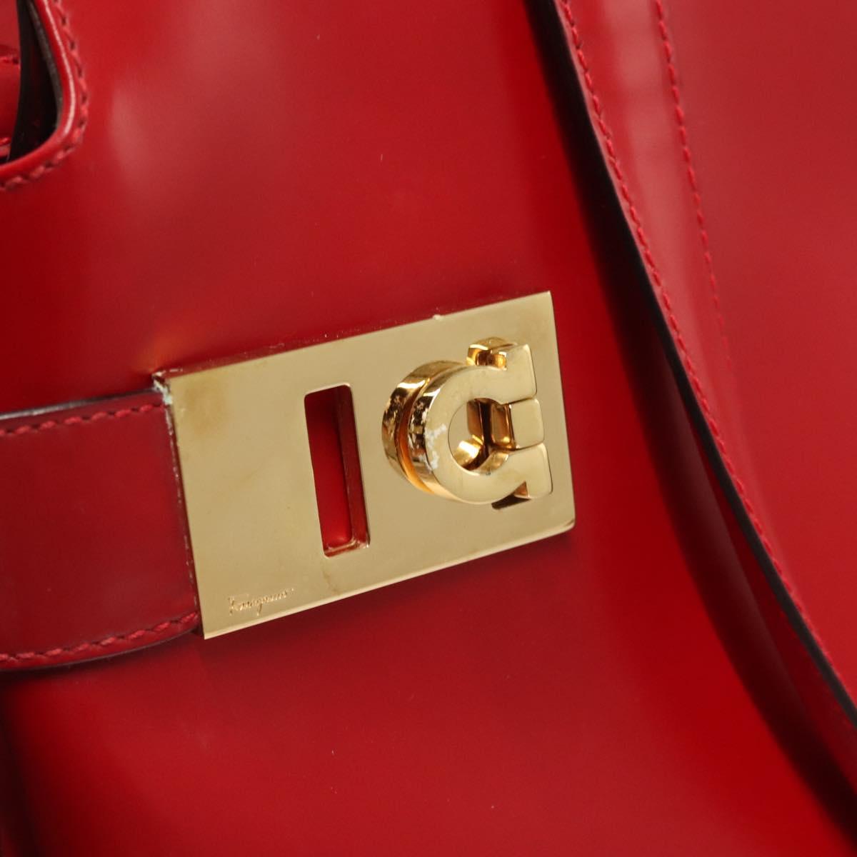 Salvatore Ferragamo Gancini Tote Bag Leather 2way Red Gold Auth 127314