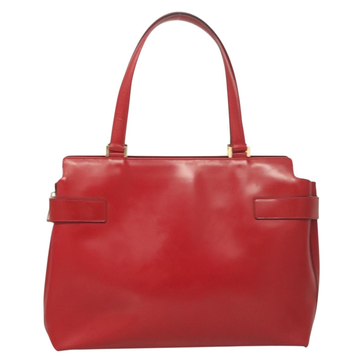 Salvatore Ferragamo Gancini Tote Bag Leather 2way Red Gold Auth 127314