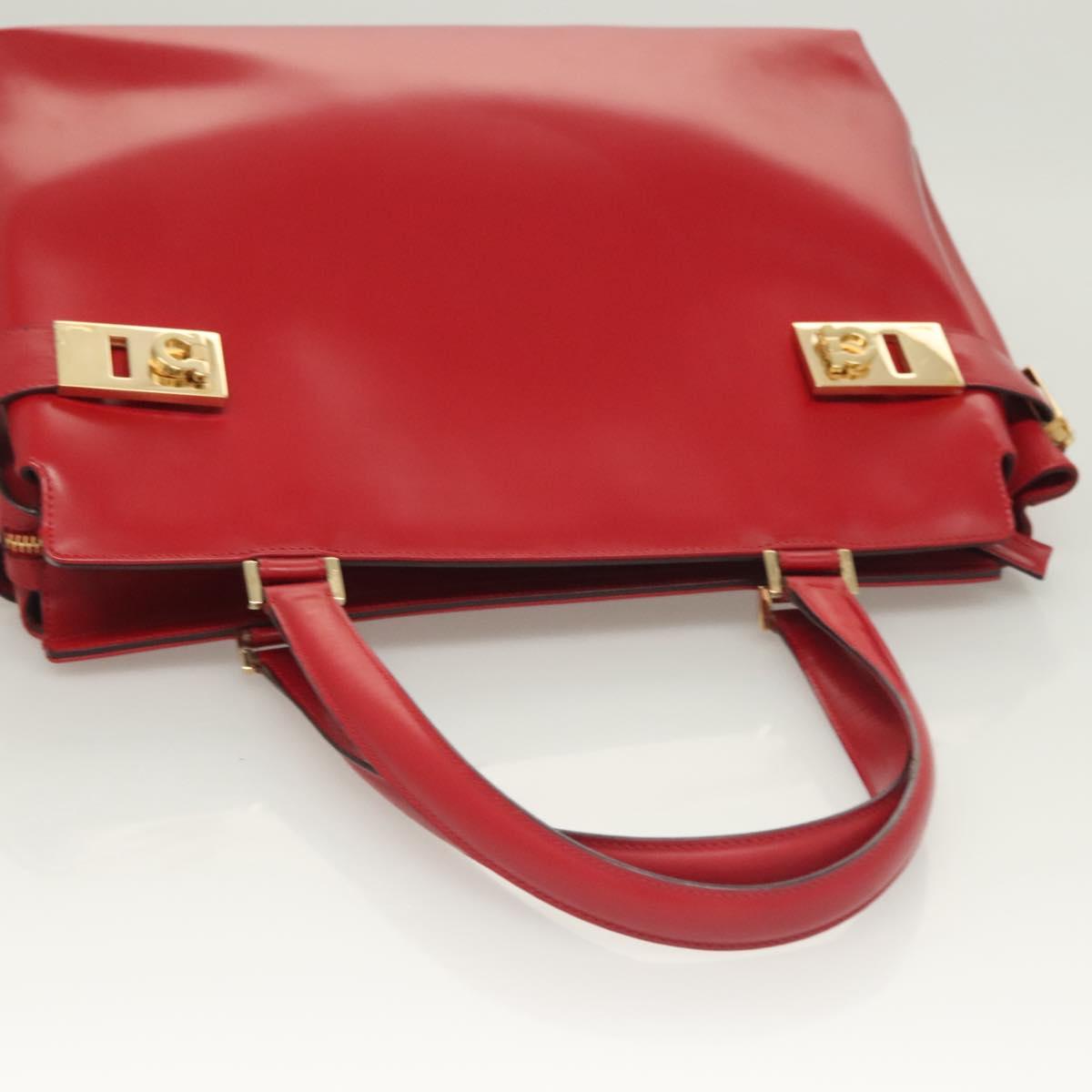 Salvatore Ferragamo Gancini Tote Bag Leather 2way Red Gold Auth 127314