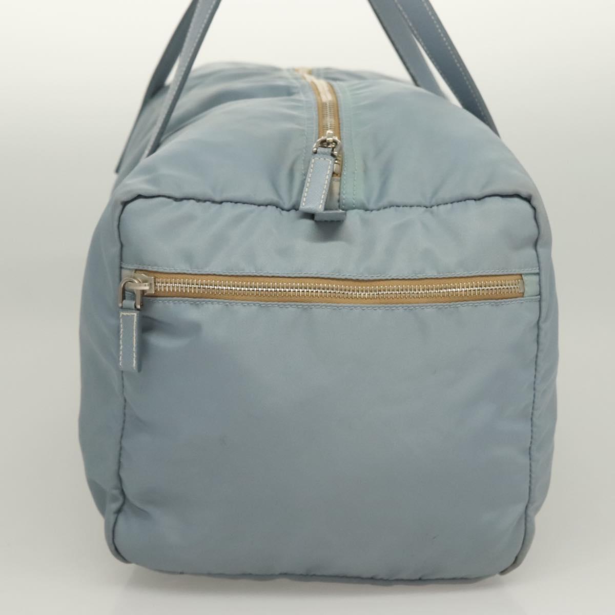 PRADA Boston Bag Nylon Light Blue Silver Auth 127318
