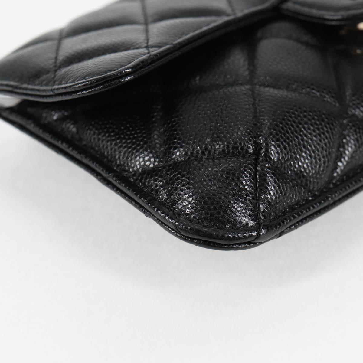 CHANEL Matelasse Chain Shoulder Bag Caviar Skin Black CC Auth 127322SAM