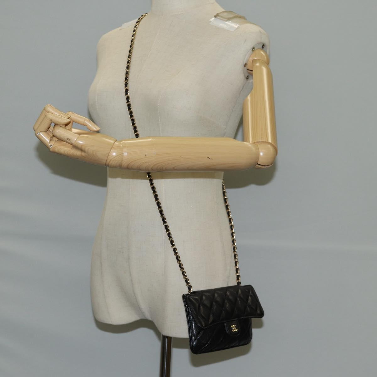 CHANEL Matelasse Chain Shoulder Bag Caviar Skin Black CC Auth 127322SAM