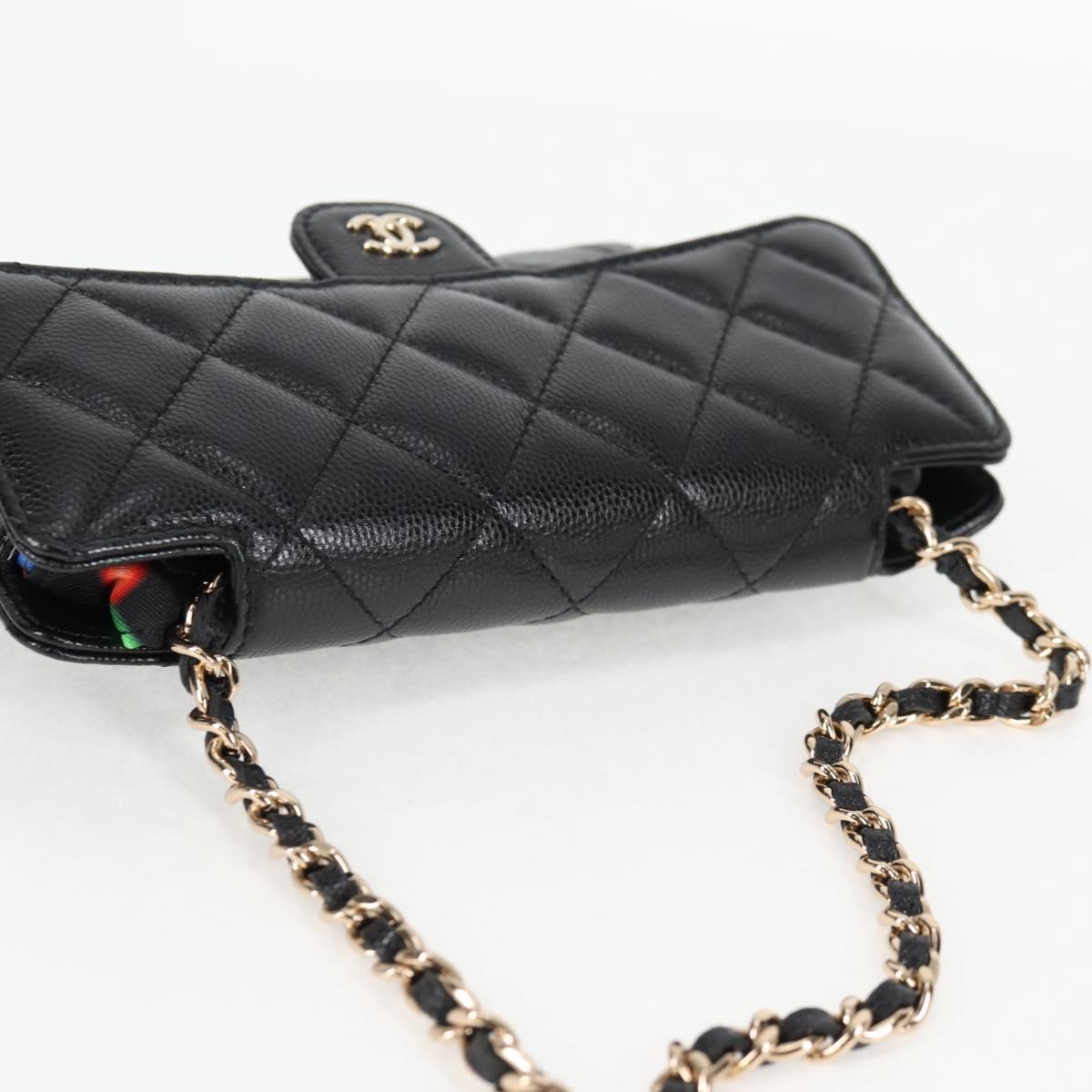 CHANEL Matelasse Chain Shoulder Bag Caviar Skin Black CC Auth 127322SAM