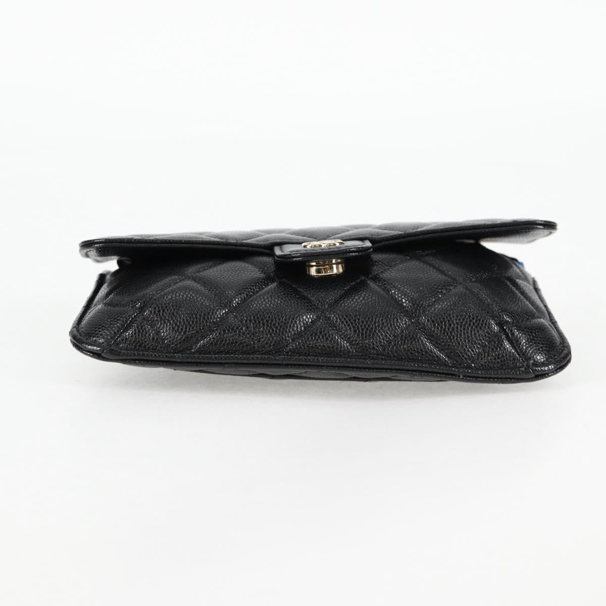CHANEL Matelasse Chain Shoulder Bag Caviar Skin Black CC Auth 127322SAM