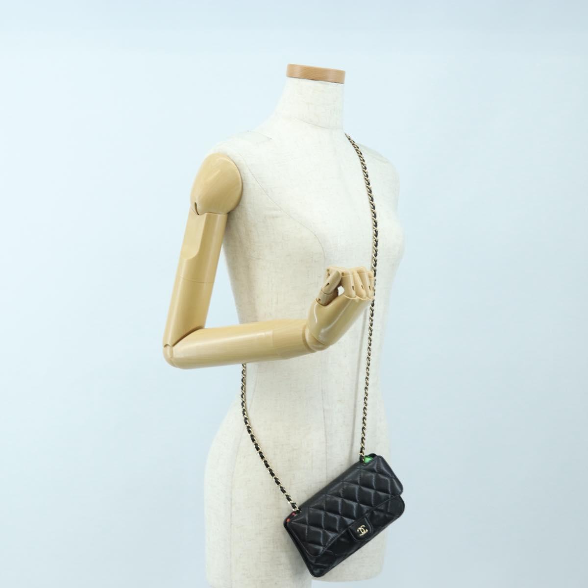 CHANEL Matelasse Chain Shoulder Bag Caviar Skin Black CC Auth 127322SAM