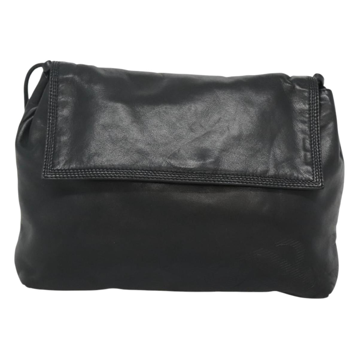 LOEWE Shoulder Bag Leather Black Gold Auth 127349