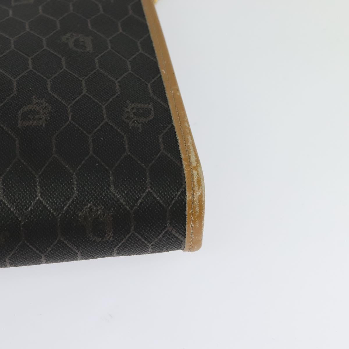 Christian Dior Honeycomb Canvas Chain Shoulder Bag PVC Black Gold Auth 127369