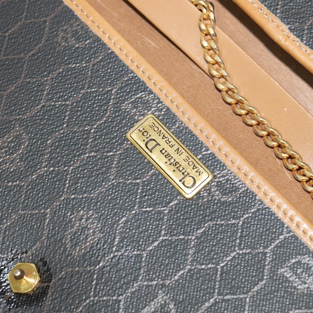 Christian Dior Honeycomb Canvas Chain Shoulder Bag PVC Black Gold Auth 127369