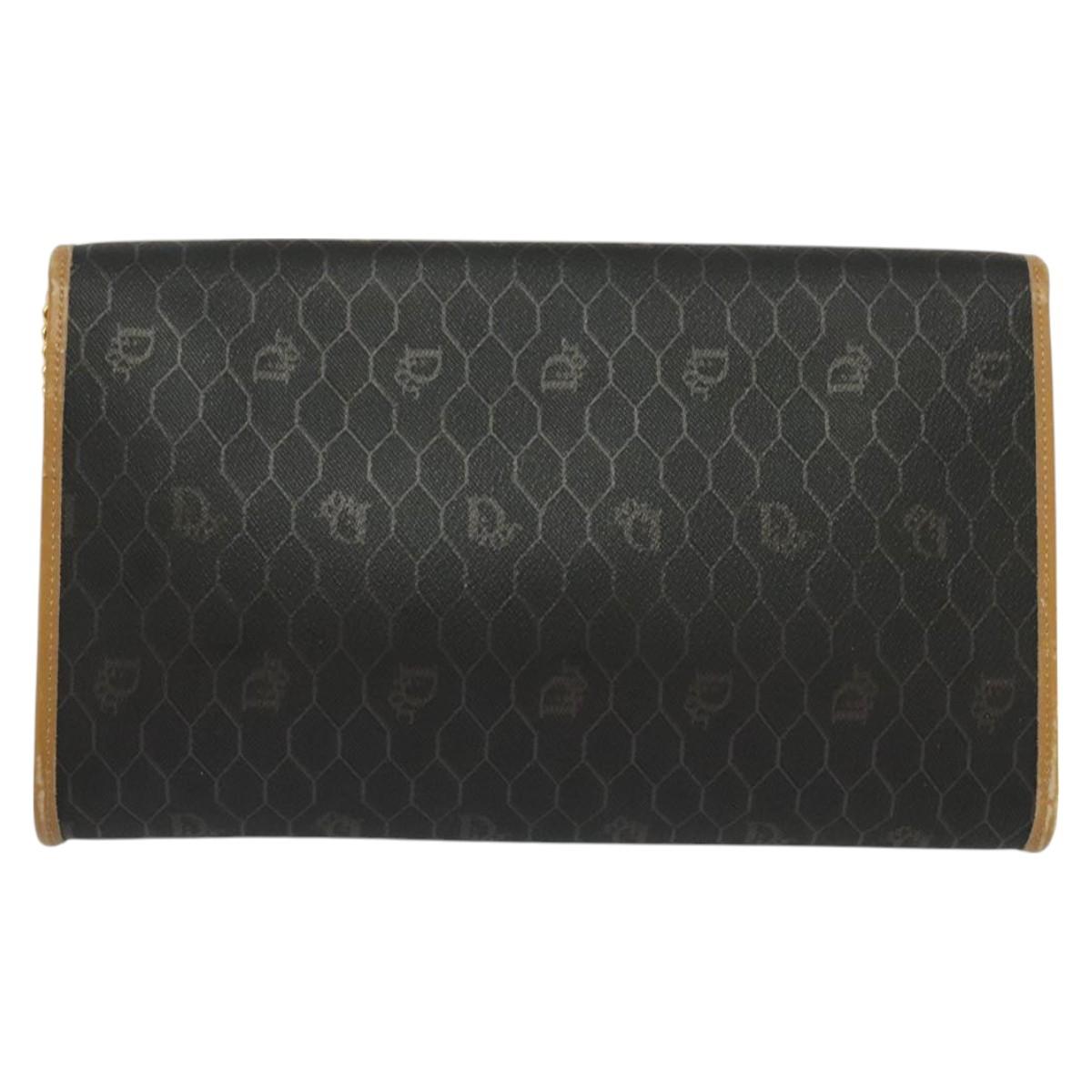 Christian Dior Honeycomb Canvas Chain Shoulder Bag PVC Black Gold Auth 127369