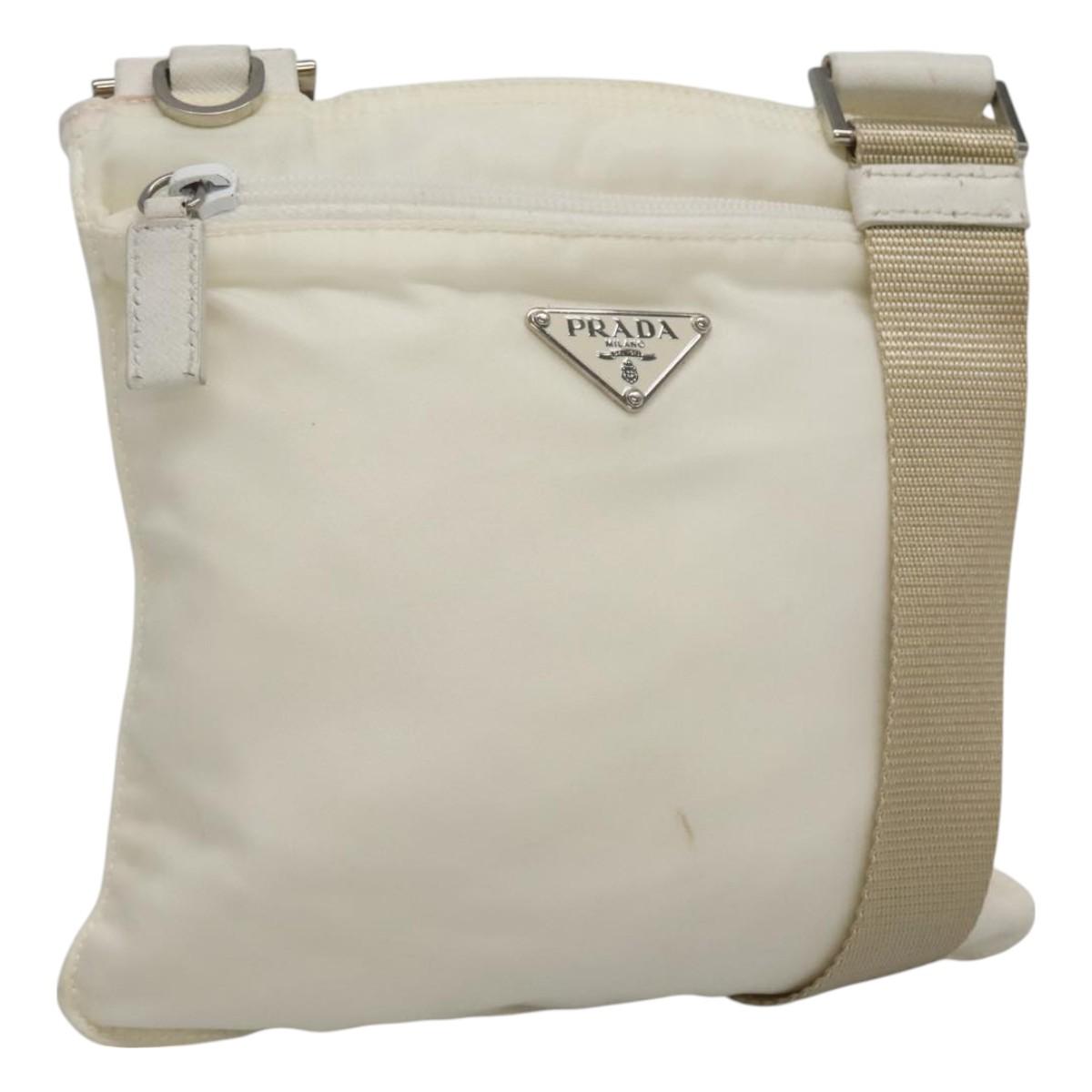 PRADA Shoulder Bag Nylon White Silver Auth 127376