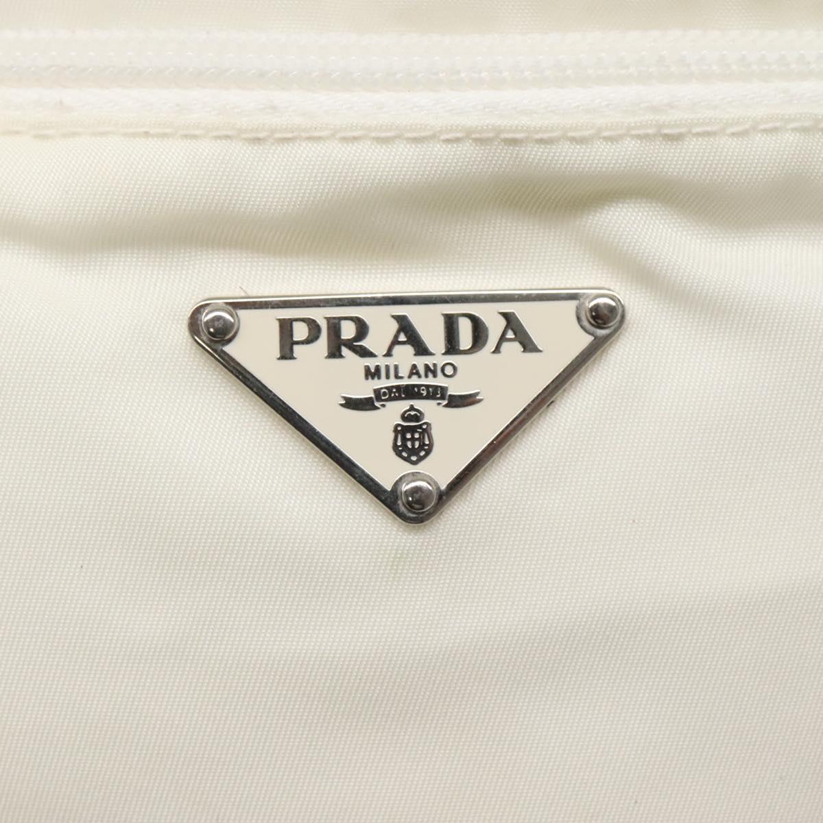 PRADA Shoulder Bag Nylon White Silver Auth 127376