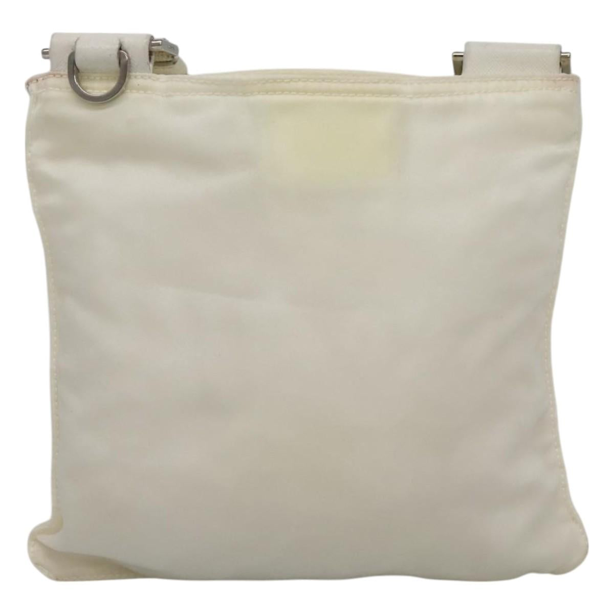 PRADA Shoulder Bag Nylon White Silver Auth 127376