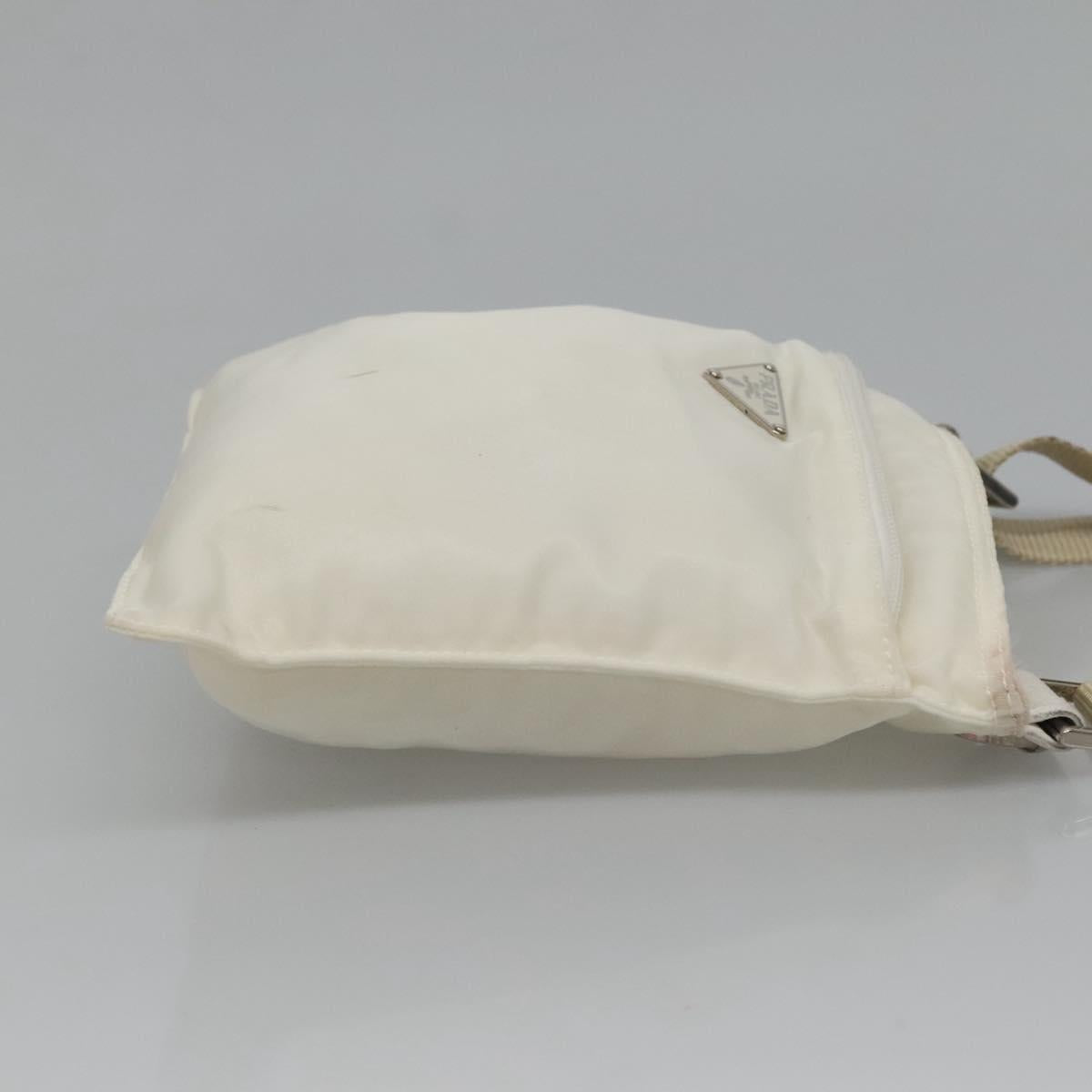 PRADA Shoulder Bag Nylon White Silver Auth 127376