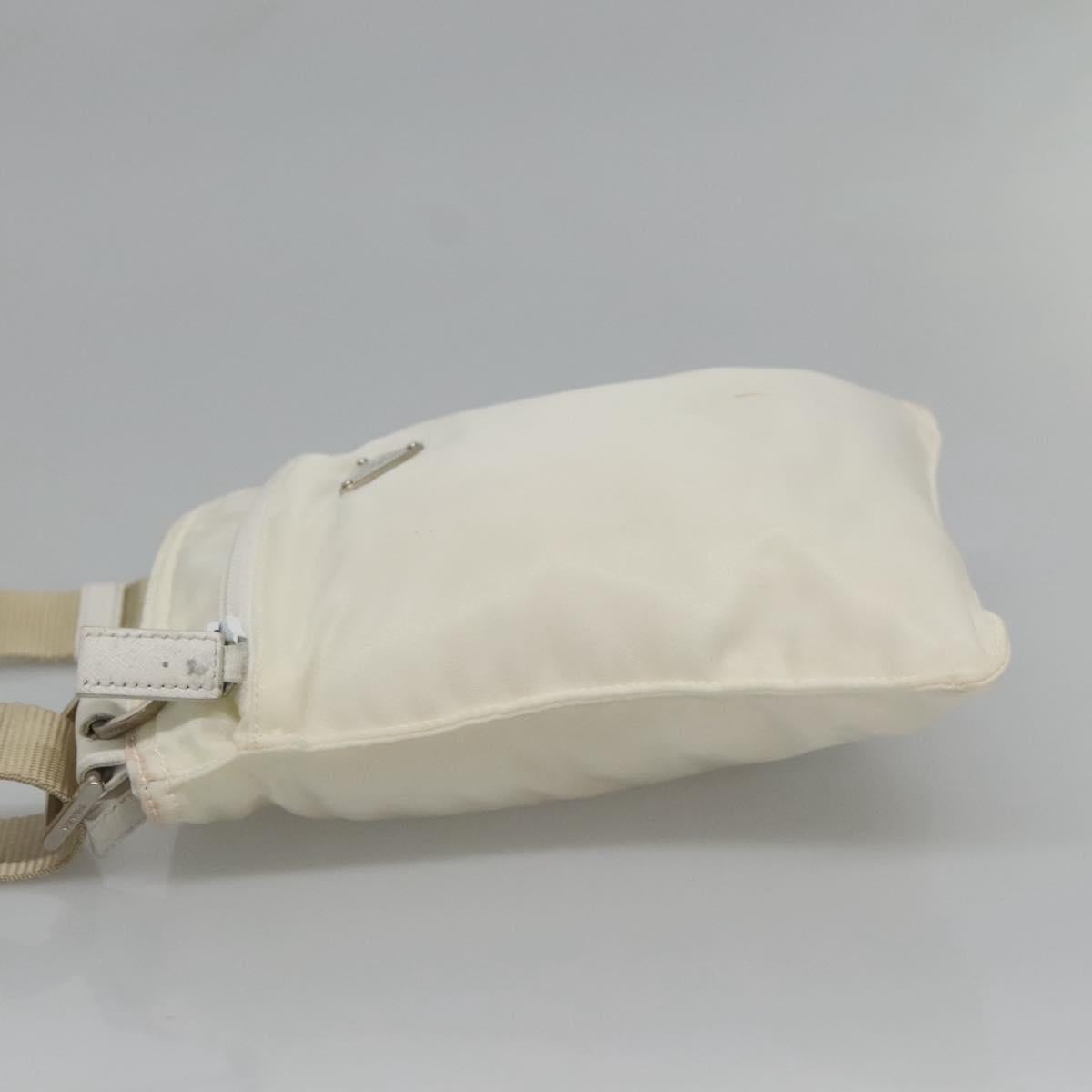 PRADA Shoulder Bag Nylon White Silver Auth 127376