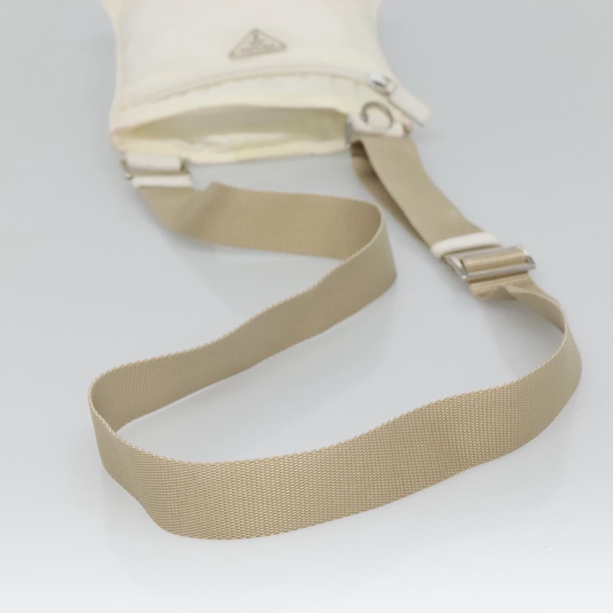 PRADA Shoulder Bag Nylon White Silver Auth 127376