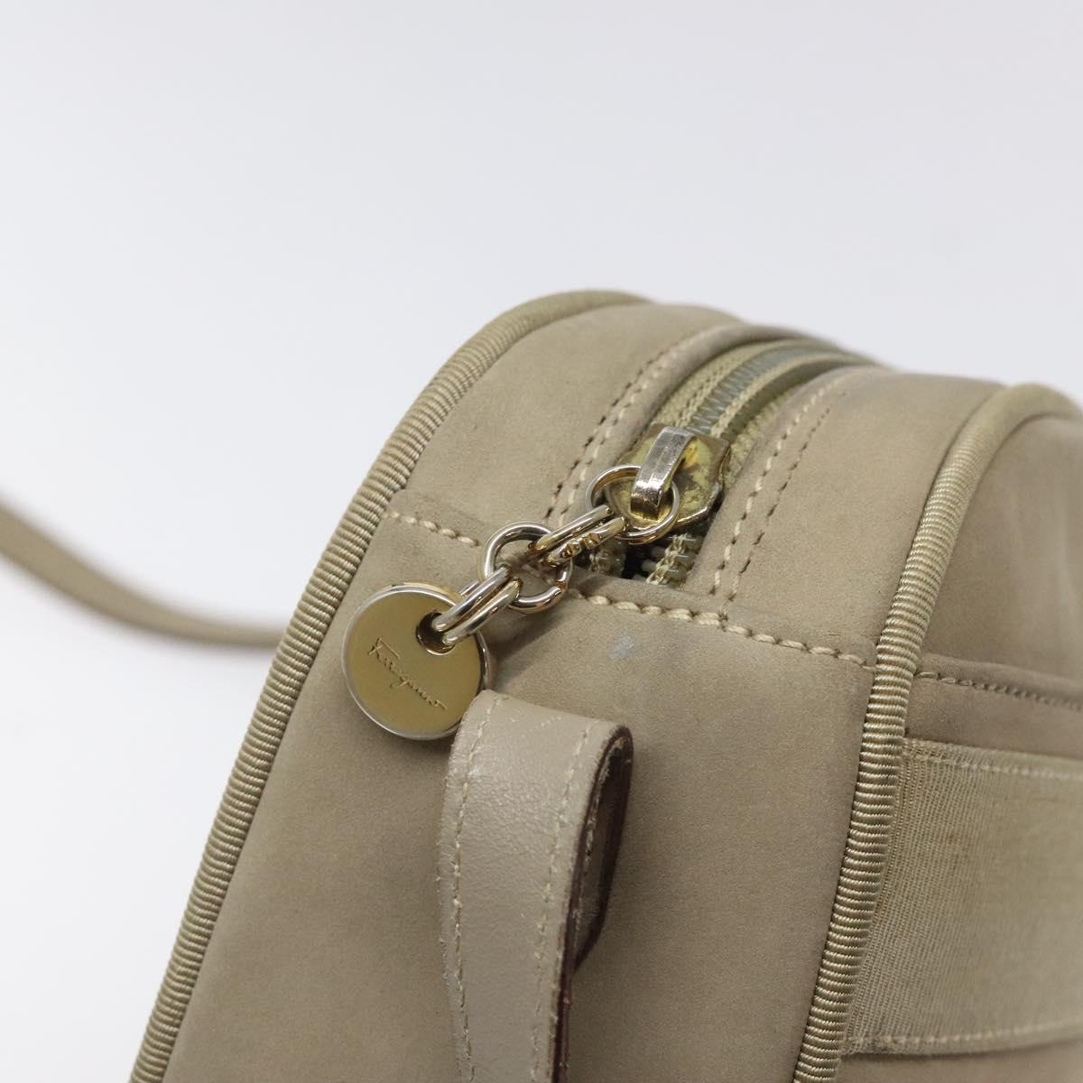 Salvatore Ferragamo Vala Shoulder Bag Suede Beige Gold Auth 127380