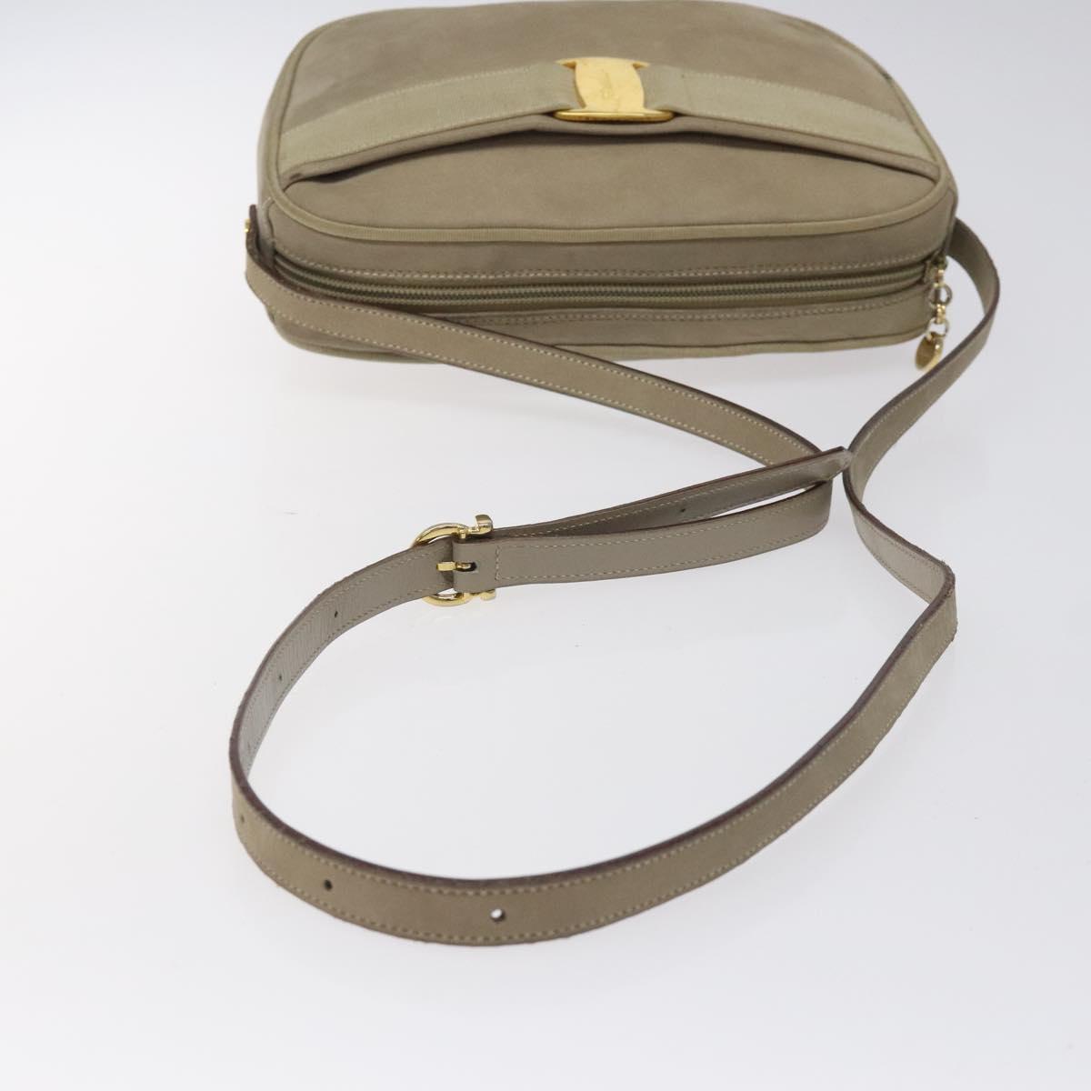 Salvatore Ferragamo Vala Shoulder Bag Suede Beige Gold Auth 127380