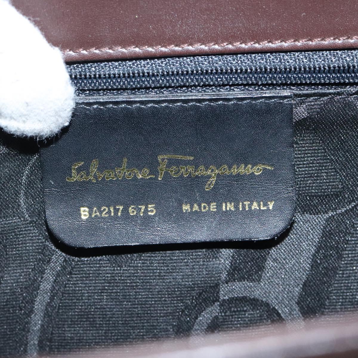 Salvatore Ferragamo Shoulder Bag Leather Brown Gold Auth 127385