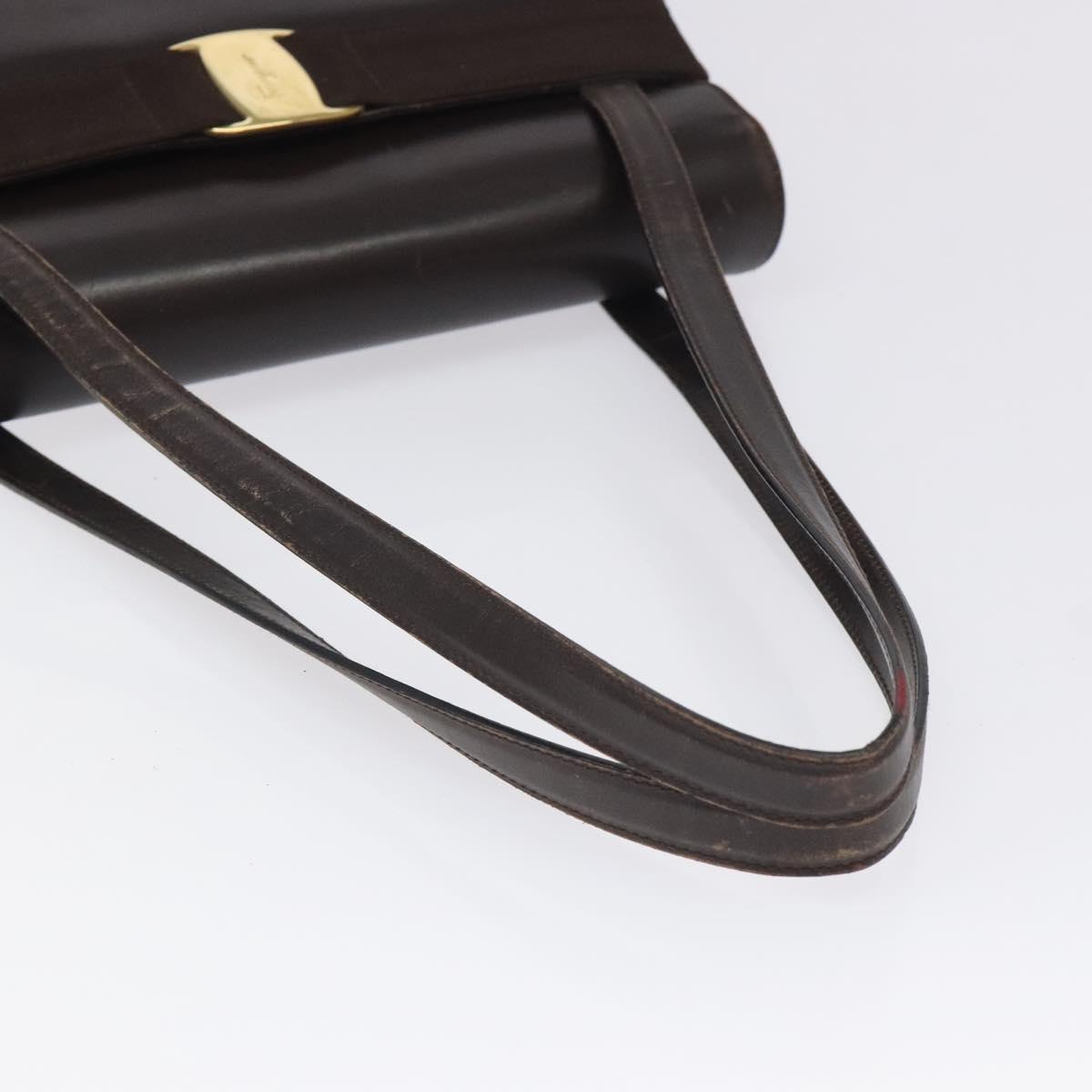 Salvatore Ferragamo Shoulder Bag Leather Brown Gold Auth 127385