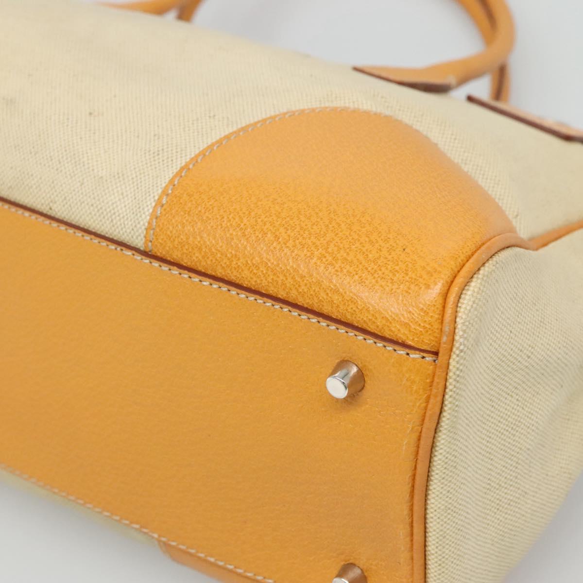 PRADA Hand Bag Canvas Beige Silver Auth 127392